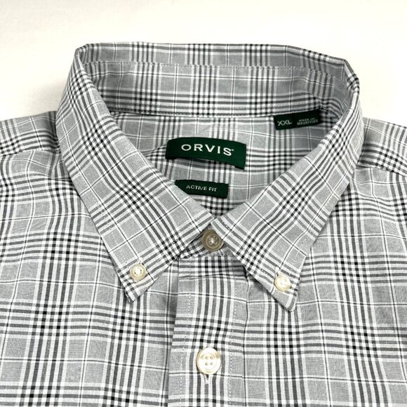 Orvis Mens Active Fit Gray Plaid Dress Shirt XXL Button-Down Collar Polyester - Picture 4 of 9